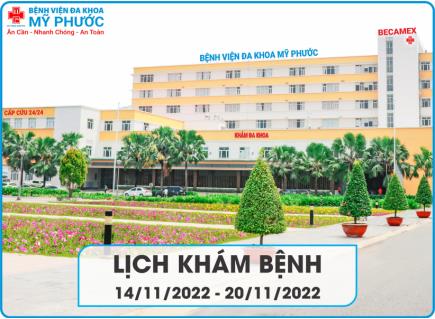 LỊCH KHÁM BỆNH 14/11/2022 - 20/11/2022