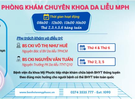 PHÒNG KHÁM CHUYÊN KHOA DA LIỄU TĂNG THỜI GIAN KHÁM BỆNH 05 NGÀY/TUẦN