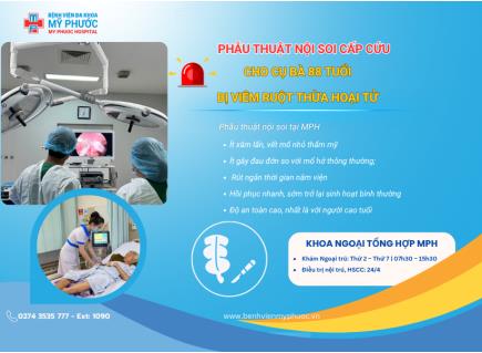 PHẪU THUẬT NỘI SOI CHO CỤ BÀ 88 TUỔI BỊ VIÊM RUỘT THỪA HOẠI TỬ 